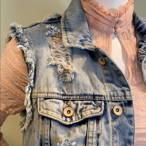 Zara Trafaluc Distressed Denim Vest, Like New - Picture 3 of 12